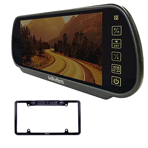 TadiBrothers Wireless Backup Camera Kit with License Plate Camera | 7-Inch Rear-View Mirror | 120° Wide Viewing Angle, 70-Foot Range, Waterproof | Observation System for RV, 5th Wheel, & Camper