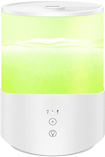 2500mL Cool Mist Humidifiers for Bedroom, Essential Oil Compatible, 7-Color Light, 25dB Quiet Run Up to 30H, BPA-Free Humidifiers for Large Room Plants Baby Room, Auto Shut Off, Easy to Clean