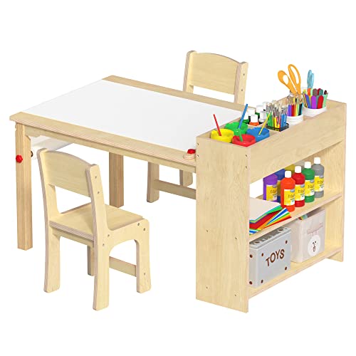 Kids Art Table and 2 Chairs, Wooden Drawing Desk, Activity & Crafts, Children’s Furniture, 42×23
