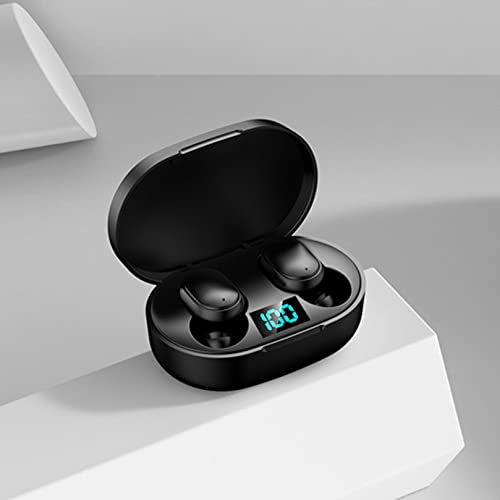 E7S Wireless Earbuds, Bluetooth 5.0 Headset with Headset Charging Compartment, Macaron Color Mini Headphones, LED Screen Display Waterproof Headset, Lightweight Headset for Sports/Working (Black)
