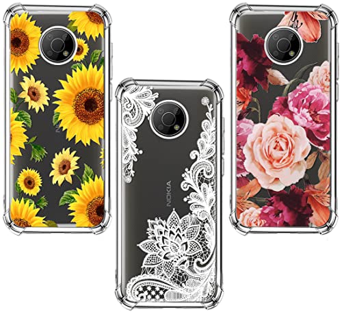 (3-Pack) for Nokia G300 Case, Soft Clear TPU [Scratch-Resistant] Drop Silicone Bumper Protection Shockproof Phone Case Cover for Nokia G300 5G / for Nokia N1374DL (2021),Flower
