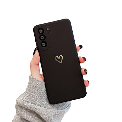 Galaxy S21+Plus Case for Women Girls Cute Love Heart Full Camera Lens Protection Slim Soft TPU Bumper Silicone Shockproof Protective Cover Phone Case for Samsung Galaxy S21+Plus 5G 6.7″-Black