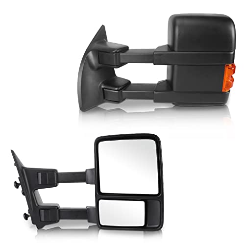 PZ Driver and Passenger Side Tow Mirrors with MANUAL,W/O HEATED,W/AMBER SIGNAL,BLACK,Replacement Fit for 2008-2016 Ford for F250 for F350 for F450 for F550 SUPER DUTY