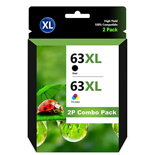 63XL Black/Tri-Color Ink Cartridge Remanufactured Ink Cartridge Replacement for HP Ink 63 XL OfficeJet 3830 5255 Envy 4520 4512 4513 Deskjet 1112 2130 2132 Printers Large Capacity(XXL)