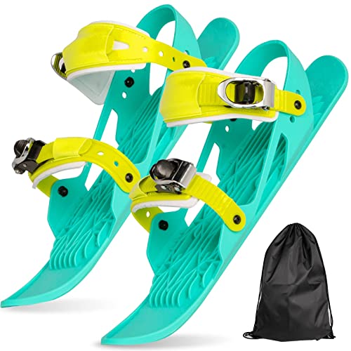 UPBUD Short Mini Ski Skates, 2022 Adjustable Winter Snowskates Snowblades Skiboards Outdoor Ski Shoes for Winter Sport Skiing Equipment Green