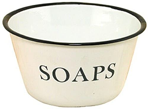 Soaps Bowl Imperfect Vintage Style Enamelware White Black Holder 6″ H Kitchen Home and Garden
