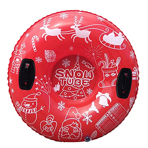 Thicken Inflatable Snow Sled,Winter Sports Snow Tube, Comfortable PVC Xmas Skiing Ring with Handles,Snowman Sledding Tube for Family Winter Outdoor Sports,Red