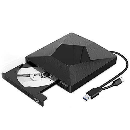 External Bluray Drive, 3D Blu Ray Burner Reader USB 3.0 and Type-C Blu-Ray Burner Writer Slim BD CD DVD Optical Bluray for Windows XP/7/8/10, MacOS for MacBook, Laptop, Desktop