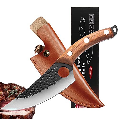 SMARTCITYNOMO Viking Knife Hand Forged Boning Knife Meat Cleaver Knife with Sheath Butcher Knives High Carbon Steel Forging Handmade Multipurpose Chef Knife for Kitchen, Hunting, Camping, BBQ