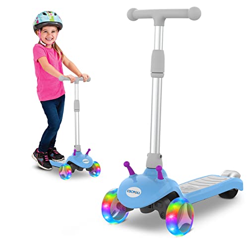 Escroll 3 Wheel Electric Scooter for Kids, Fantastic Flashing LED Wheels, 80W Brushless Motor, 5Mph Safe Speed, Lean-to-Steer, 3 Adjustable Height, Kick Scooter for Kids Ages 2-9, Best Child’s Gift