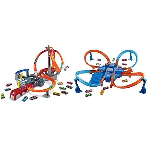 Hot Wheels Track Set with 1 Toy Car, Multi-Lane, Motorized Track with 3 Crash Zones, Spin Storm Racetrack ​​​ & Ultimate Crashing Action with The Criss Cross Crash Track Set!