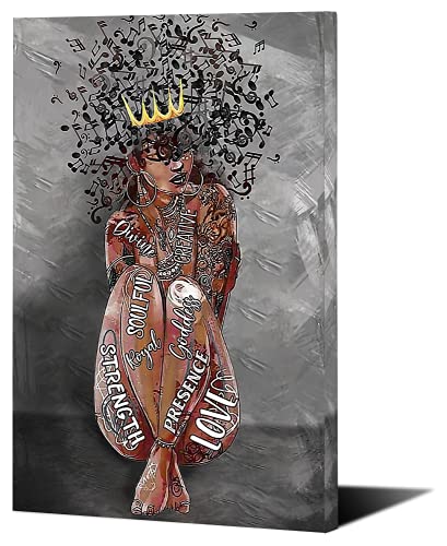 Nekiwa Music Crown African American Black Queen Ardently Love Music Poster on Canvas Wall Picture for Decor Wall Art In The Room (12x18in-Unframe,Color 1)