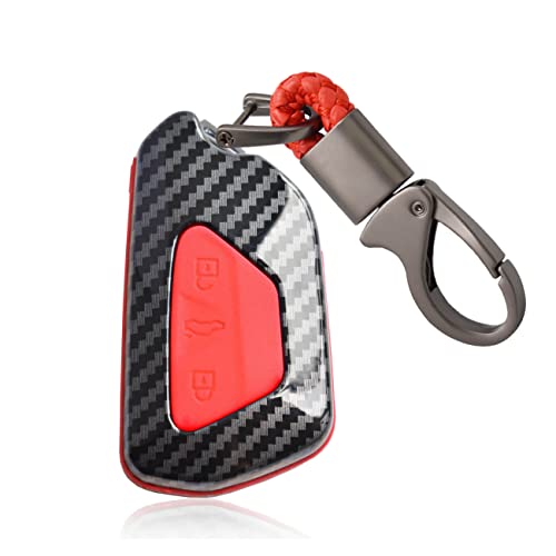 SANRILY Carbon Fiber Texture Key Fob Cover for VW ID.4 Golf 8 ID.3 Skoda Octavia Seat Leon MK4 Keyless Keychain Holder ABS Plastic+Silicone Full Protector Key Case Shell Red