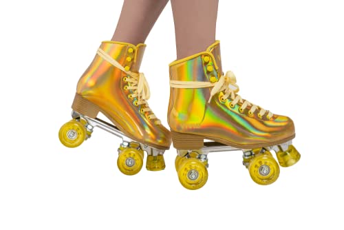 Vivid Skates Womens Roller Skates – Retro Vintage Style Gold Holographic Roller Skates with Ankle Support and Padding – Quad Skates for Girls and Women – Indoor and Outdoor Roller Skates