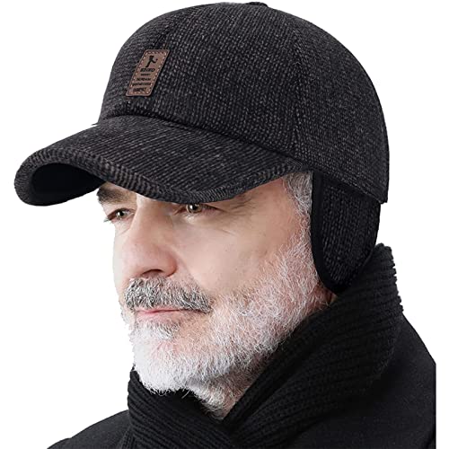 Winter for Men Outdoor Hat, Adjustable Warm Sport Golf Baseball Cap Hats Dad Caps Earflaps Thicken 55-60CM Coffee