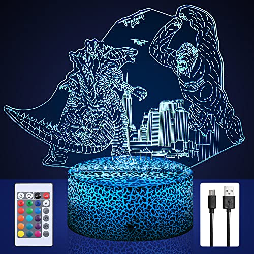 Godzilla vs King Kong toys-16 Color Dimmable and Color-Changing LED Night Light,3D illusion Remote Control Smart Touch Decorative Light,Suitable for Boys and Girls Birthday and Holiday Gifts