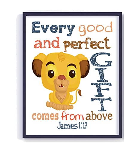 Nala Lion King Christian Bible Verses Quotes Nursery Kids Room Unframed Print – Every Good and Perfect Gift Comes From Above – James 1:17