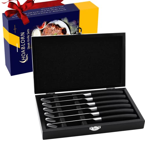 Knife Set with Block Wooden Boxed Steak Knife Set 6Pcs HOABLORN Serrated Steak Knife Set with Block German Stainless Steel Steak Knives Set | The Storepaperoomates Retail Market - Fast Affordable Shopping