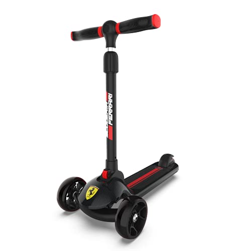 Ferrari Carbon Fiber – Three Wheeled, Lean-to-Steer, Fold-to-Carry Italian-Designed Ferrari Scooter for Kids with Motion-Activated Light-Up Wheels for Ages 3-12 Years Old.
