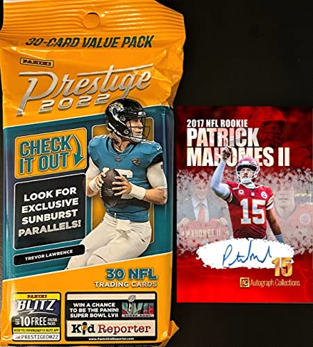 NEW 2022 Panini PRESTIGE NFL Football Factory Sealed JUMBO FAT PACK w/ 30 Cards – Look for EXCLUSIVE Sunburst Parallels and Rookies of KENNY PICKETT, MALIK WILLIS and more! Plus Mahomes Custom Football Card!