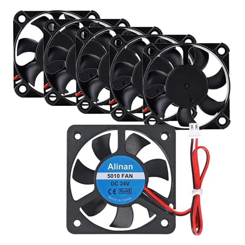Alinan 6pcs 5010 24V Cooling Fan 50mm Silent Cooling DC 24V 0.08A Silent Quiet DC Brushless Cooling Fan 3D Printer Cooling Fan with 2Pin Wire Dual Ball Bearing Computer Fan