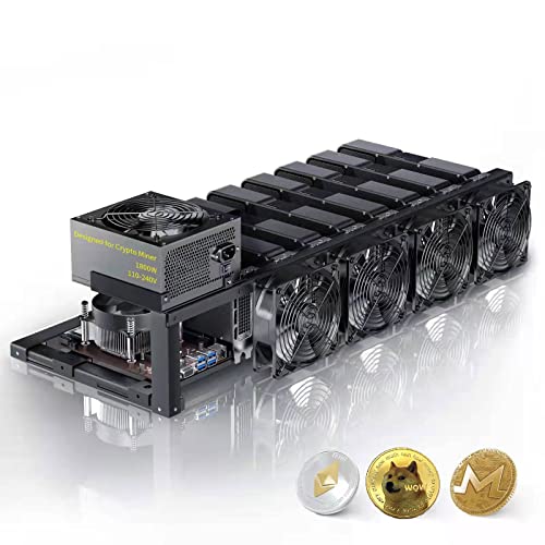 Foyozisun Mining Rig Complete System, Stackable for Ethereum Classic, ETC, Flux, Ergo, Neoxa, Ravencon Crypto Miner with 8 GPU Mining Motherboard and 1800W Power Supply 8G RAM (Without GPU)
