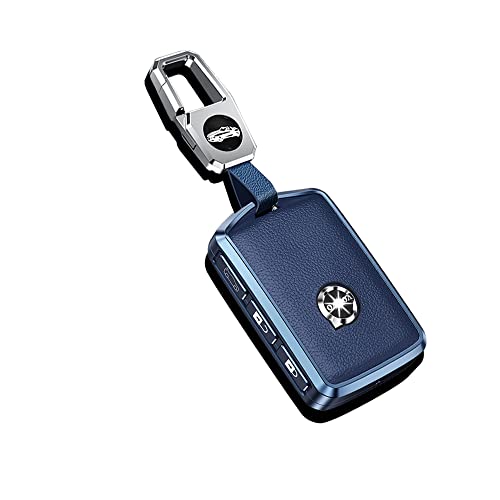 HIBEYO Alloy Leather Texture Car Key Fob Cover with Keychain fits for Volvo XC90 XC60 XC40 S60 S90 V60 Polestar 1 T5 Car Key Case Cover Jacket Smart Remote Car Key Holder Key Shell 3 Button Blue