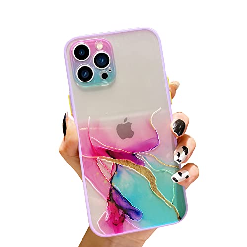 Robotsky Watercolor Gilt Phone Case for iPhone 13 Pro, Marble Print Design Color Soft Border TPU Shockproof Protective Cases Full Camera Protection Cover Shell for iPhone 13 Pro 6.1 Inch (Color)