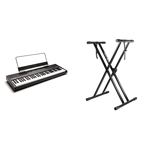 Alesis Recital 61 – 61 Key Digital Piano Keyboard & RockJam Xfinity Heavy-Duty, Double-X, Pre-Assembled, Infinitely Adjustable Piano Keyboard Stand with Locking Straps
