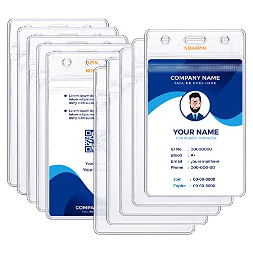 10 Pack ID Card Badge Holder，Vertical ID Card Name Tag Badge Holder with Waterproof Type Resealable Zip for Nurses, Office and School