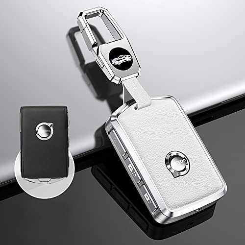 ontto Leather Key Fob Cover with Keychain Stylish Key Case Full Protection Fit for Volvo XC90 S90 XC60 2018 2019 White