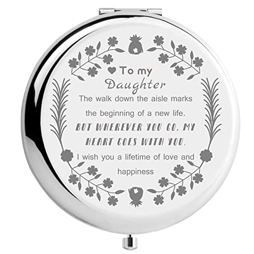 CREATCABIN Daughter Gifts Makeup Mirror Inspirational Quote Travel Compact Pocket Mirror Two-Sided Folding Gift from Mom Dad for Women Girls Graduation Birthday Christmas Ideas Gift, Silver