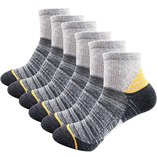 J.WMEET Women’s Athletic Ankle Socks Quarter Cushioned Running Socks Hiking Performance Sport Cotton Socks 6 Pack (Dark grey)