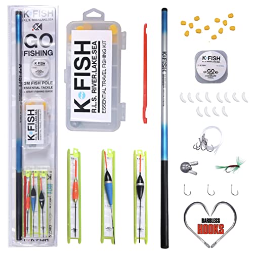 K-Fish 3m Telescopic Fishing Whip Pole, Float rigs Hooks Tackle. Pole 3 Pole rigs Hooks line Box 37 Pcs Tackle Lures Accessories. Fish Guide. Saltwater Freshwater Fish. Start Fishing