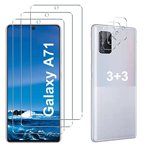 Corefyco Direct Galaxy A71 Screen Protector +Camera Lens Protector, (3+3 Pack) HD Tempered Glass Film Compatible for Samsung 4G/5G/5G UW,9H Hardness, Bubble Free, Scratch Resistant, Easy Installation