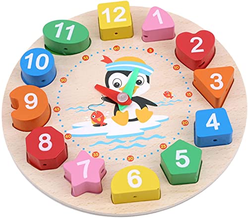 Early Learning Centre Wooden Teaching Clock, Pre-School Educational Toys Wooden Shape Color Sorting Clock Teaching Time Number Blocks Puzzle Stacking Montessori Educational Toy Gift for Year Old Kids