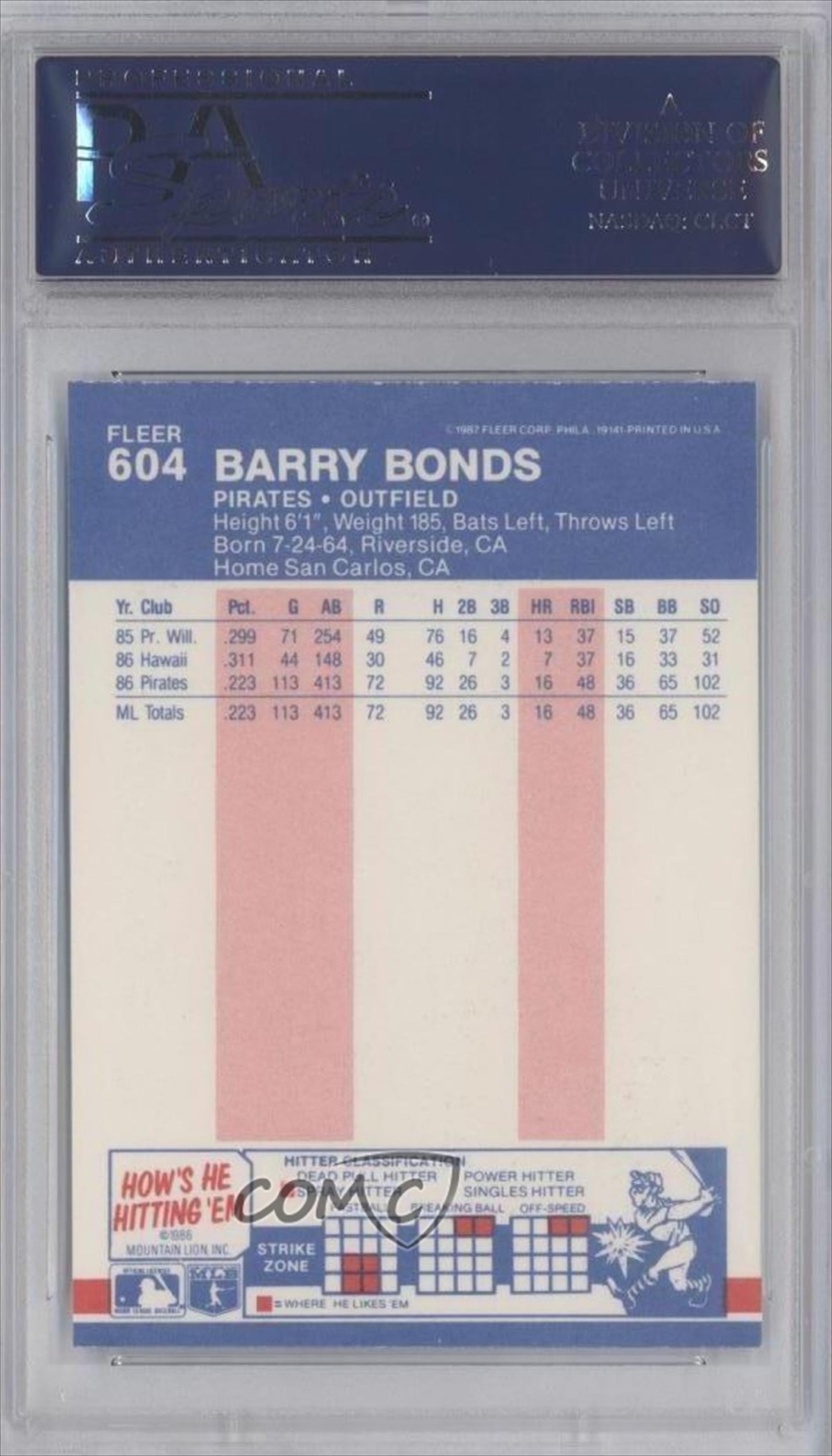 Barry Bonds PSA GRADED 9 (OC) (Baseball Card) 1987 Fleer – [Base] #604 | The Storepaperoomates Retail Market - Fast Affordable Shopping