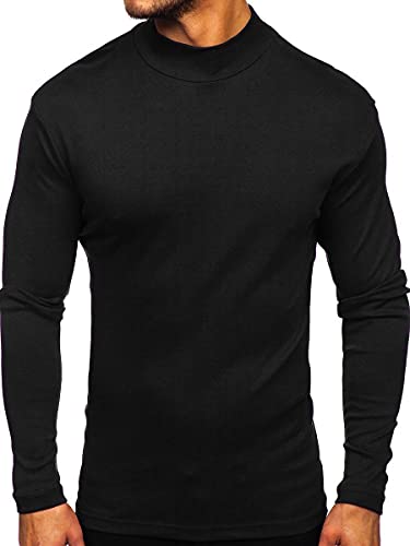 Mens Mock Turtleneck T-Shirt Long Sleeve Pullover Basic Designed Undershirt Stretch Lightweight Top Black