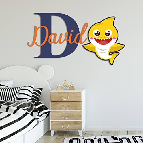 Baby Personalized Shark Name Initial – Wall Stickers – Baby Girl or Boy – Nursery Wall Decal for Baby Room Decorations – Mural Wall Decal Sticker for Home Children’s Bedroom – Multiple Size Options