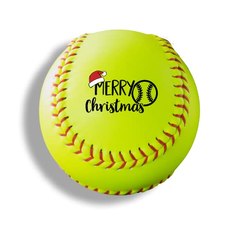 Christmas Personalized Softball – Best Holiday Season Printed Gift Custom Yellow Practice Softball – Official Size-Happy Holidays Design Real Leather Softball Gifts for Women Gifts for Men