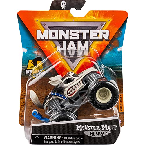 Monster Jam 2021 Spin Master 1:64 Diecast Monster Truck with Wheelie Bar: Ruff Crowd Monster Mutt Husky