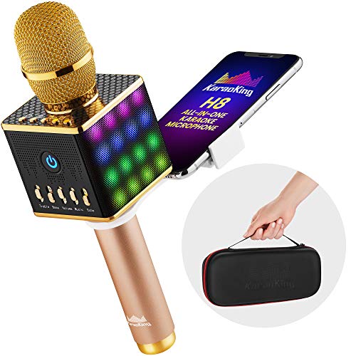 KaraoKing Karaoke Microphone – Wireless, Bluetooth Karaoke Machine for Kids & Adults – Includes Mic with Speaker & Phone Holder – Perfect for Rock n’ Roll Parties (H8 Yellow Gold)