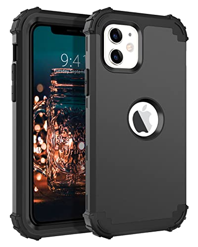 BENTOBEN iPhone 11 Case, iPhone 11 Phone Case, 3 in 1 Heavy Duty Rugged Hybrid Shockproof Hard PC Cover Soft Silicone Bumper Impact Resistant Protective Phone Cases for iPhone 11 6.1 Inch, Black