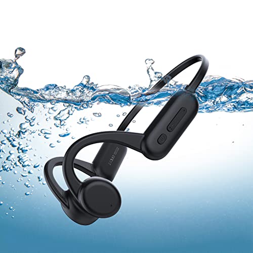 ESSONIO Bone Conduction Headphones Waterproof Headphones for Swimming Headphones Bluetooth Open Ear Headphones IPX8 Underwater with Microphones, 8G Memory (Black)