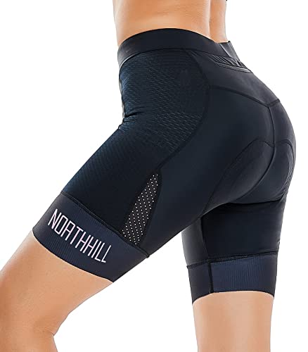NORTHHILL Women’s Padded 4D Bike Shorts Biking Riding Bicycle Cycle Gel High Waisted Pockets Shorts with Padding BLACK L