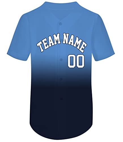 Custom Color Crash Gradient Baseball Jersey for Men Women Kids Youth Personalized Stitched/Printed Button Down Shirts(XL-Men’s Size,Blue-Navy and White)
