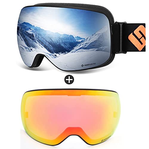 SH HORVATH Ski Goggle Set Anti-fog with Replacement Lenses 100% UV Protection Windproof Scratch-Resistant Snow Goggles for Women Men