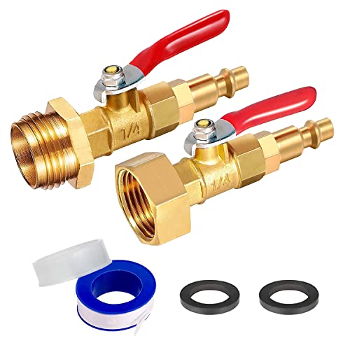 RV Winterize Blowout Adapter，1/4 in Male Quick Connecting Plug Brass Made Winterizing Quick Fitting with Ball Valve Easy Blow Out Water Adapter for RV Boat Camper Garden Water Lines