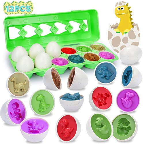 Toddler Toys Age 1-2 Boy Girl 12 Pcs Dinosaur Matching Eggs Toys for Kids Color Recognition Montessori Learning Toys for 1 2 3 Year Old Boys Girls Fine Motor Skill Sensory Toys for Toddlers Baby Gifts