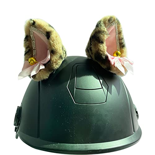 HHongJM Helmet Cat Ears Helmet Accessories Decoration for Motorcycle,Helmet Pigtails, Cycling, Skating Costume Cosplay for Kids and Adults 2PCS (Helmet Not Included) (Leopard)